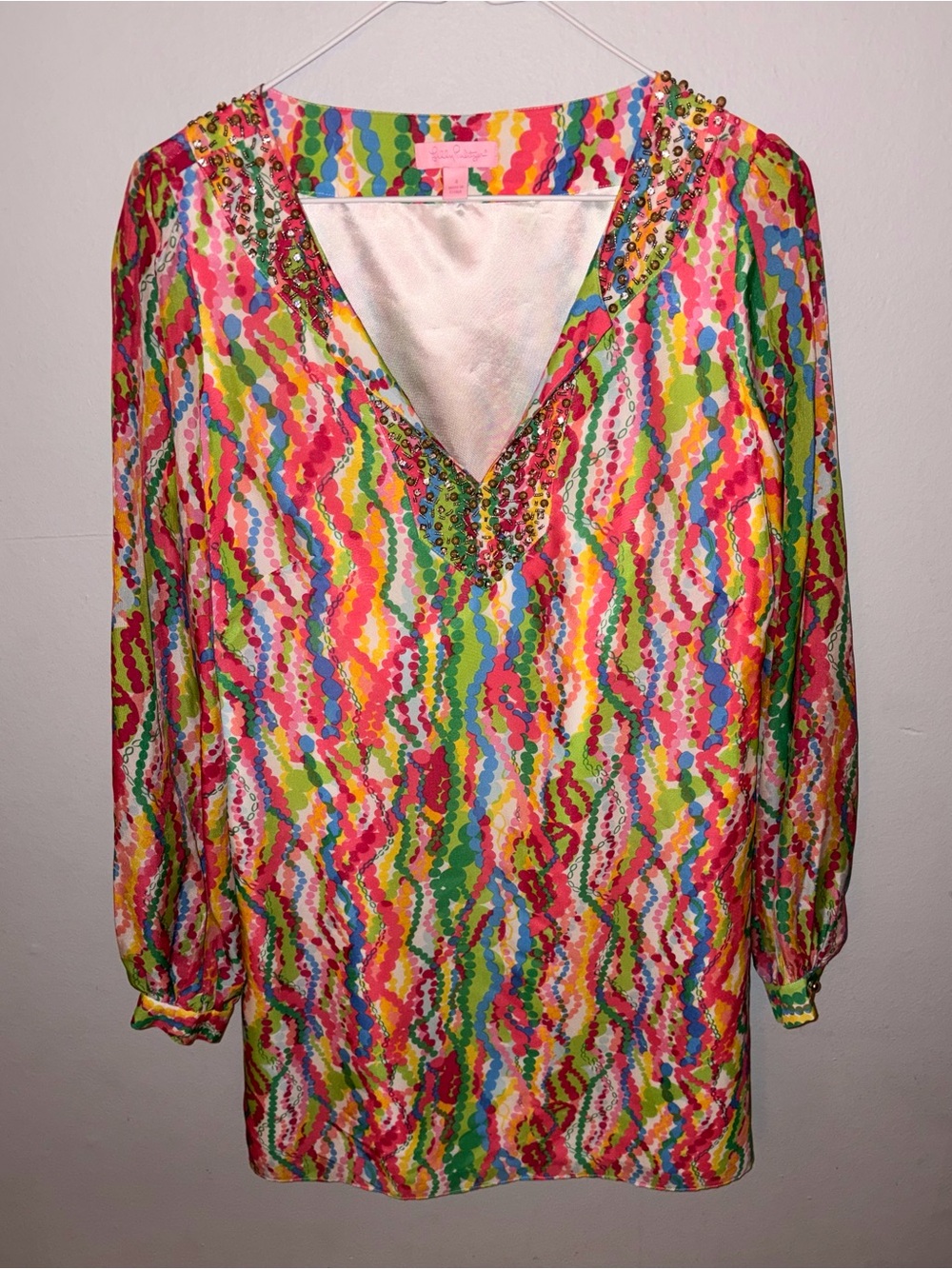 Lilly Pulitzer Multicolor Beaded V-Neck Tunic Top